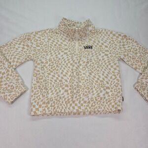 Vans Kids Small Tan Leopard‎ Checkerboard Quarter Zip Fleece Pullover Sweatshirt